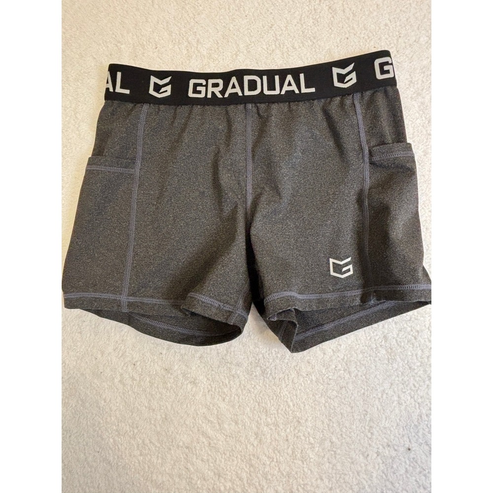 Gradual Womens Gray Athletic Compression Shorts Side Pockets Size M Running Yoga